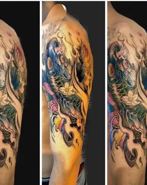 鲤鱼纹身图片_手臂新传统纹身图案