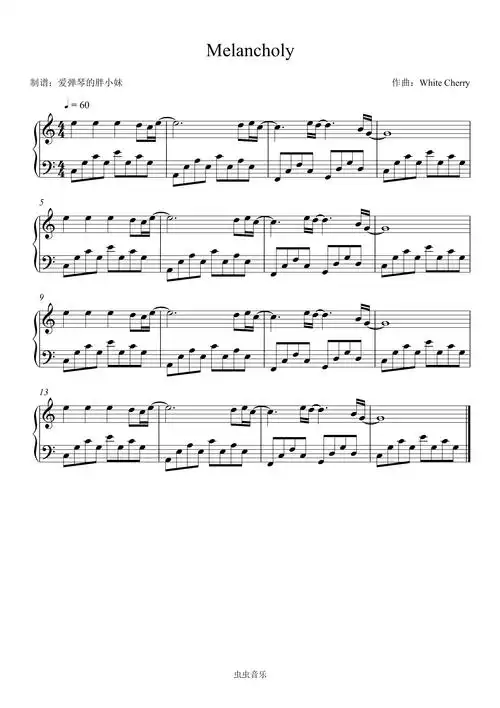 melancholy钢琴谱-c调-虫虫钢琴