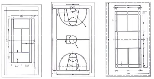 哪里有排球场图纸的啊,什么格式都行 最好有排球场地市套在篮球场里的