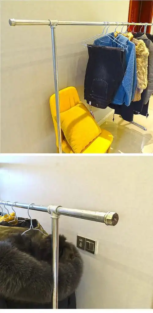 镀锌水管晾衣架地摊钢管落地服装展示货架简用单杆阳台晒被架6分镀锌