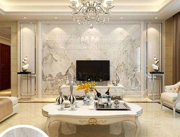 中式瓷砖背景墙 客厅大理石背景墙3d微晶石墙砖 山水诗情
