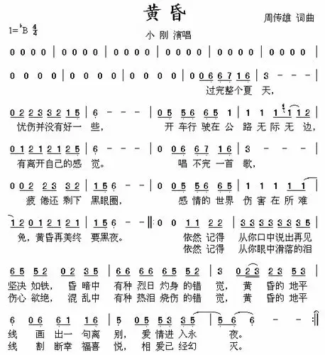 【歌曲简谱】 黄昏 (周传雄)
