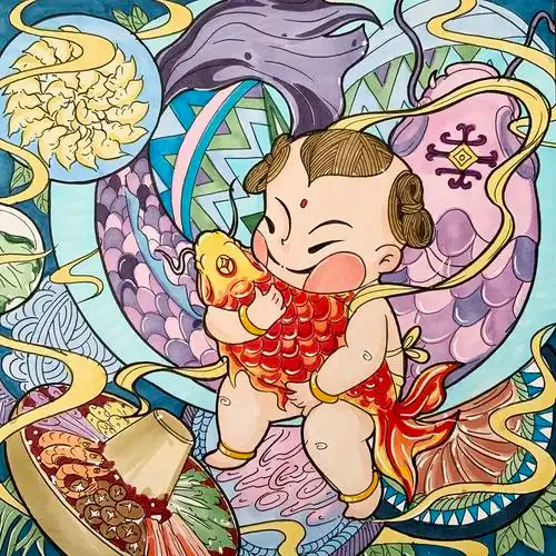 中国精神主题马克笔手绘装饰画合集