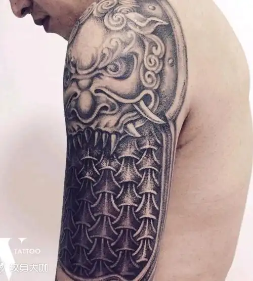 铠甲吞肩兽_纹身图案手稿图片_诗琰的纹身作品集