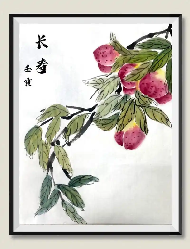 国画练习 day19写意桃子   桃树的树干颜色为暗红褐色,老时粗糙呈鳞片