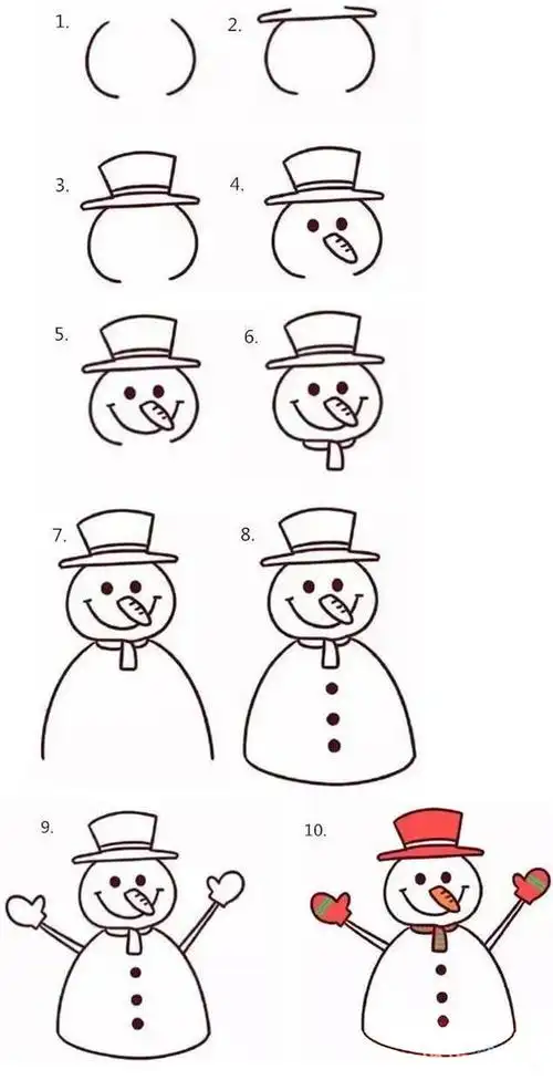 带步骤图雪人简笔画图片卡通小雪人怎么画简单好看
