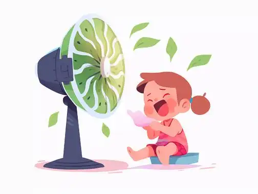 平面插画风格夏天孩子吹电风扇的插画元素