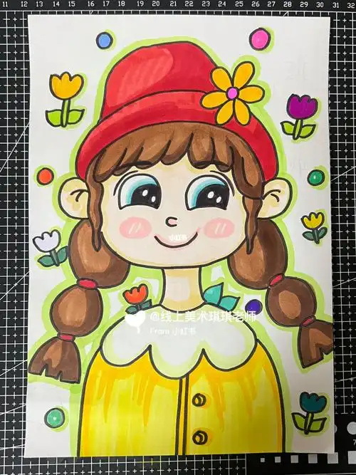 挑战100幅儿童画第57幅女孩自画像