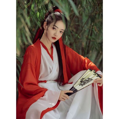 湘默战国袍侠客古装魏晋风新中式侠女风汉服交领大袖衫摄影服白菜 红