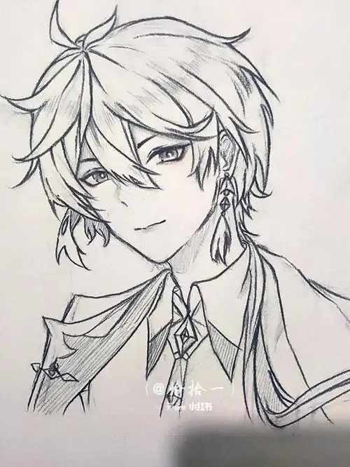原神钟离铅笔画教程