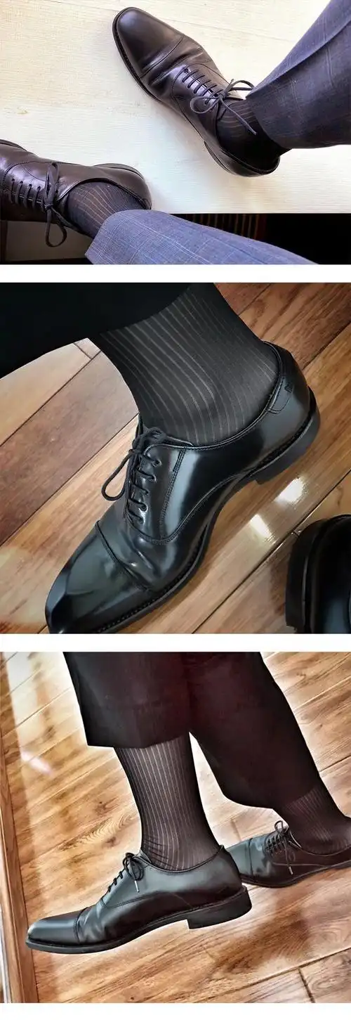 黑丝袜薄款性感正装中长筒男袜透气日系锦纶绅士商务袜子 4双装(黑色)