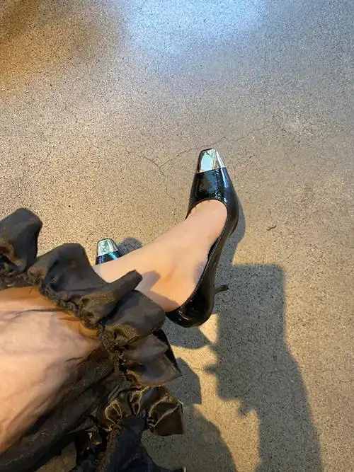 黑色高跟鞋女春夏秋rose朴彩英同款小众方头漆皮细跟单鞋气质女鞋