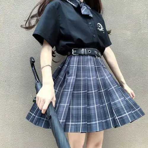 jk制服套装衬衫半身裙暗黑系刺绣短袖学院风百褶裙女学生女装批发