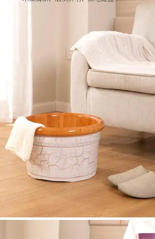 柏橡木按压下水泡脚桶木桶过小腿泡脚盆木质洗脚桶家用高深桶纯柏圆边