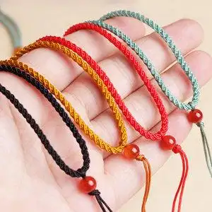 绳子玉坠挂绳项链绳男女细简约3恋妍手工编织红黑玛瑙吊坠挂绳金翡翠