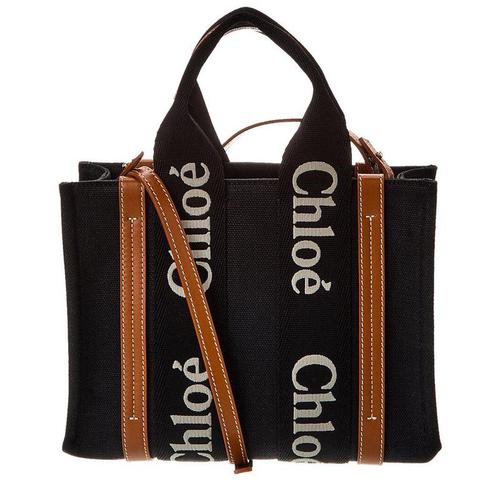 蔻依(chloe)女包 woody帆布托特包 皮革手提包精致优雅简约 刺绣logo
