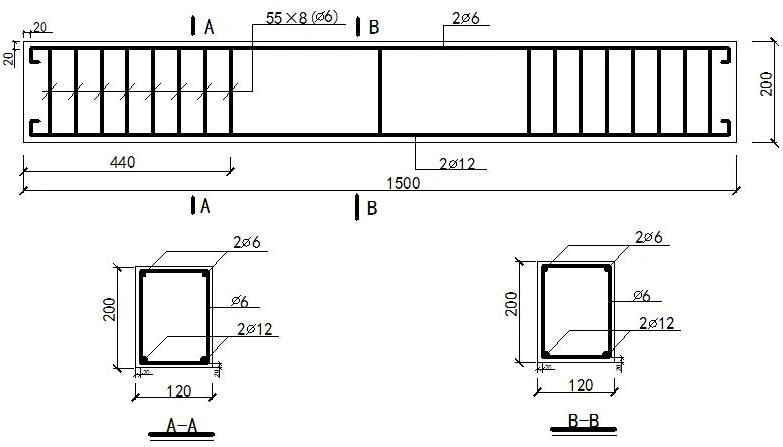 试验梁尺寸及配筋图