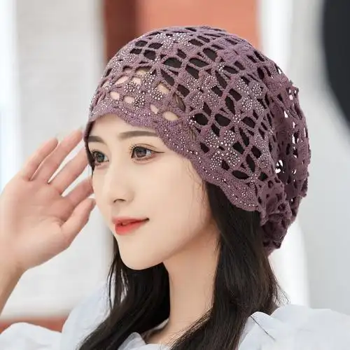 夏天遮盖白发帽子头饰薄款的短发夏季头巾女包头时尚蕾丝外出发带