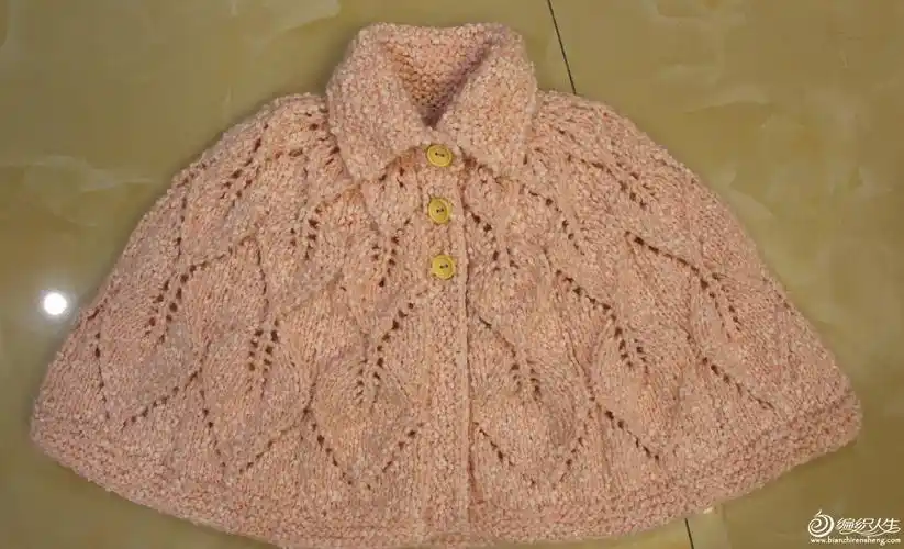 粉色萌点点棒针宝宝翻领披肩斗篷