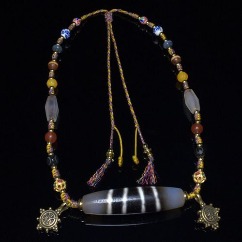 特价结缘古法藏区回流老料四线天珠精心搭配珠子编制锁骨项链