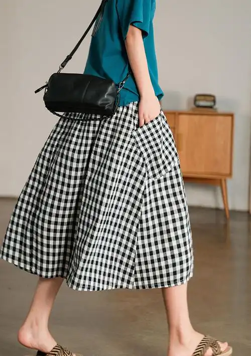 夏季新款 减龄清爽 棉格子半身裙女士半截裙5726