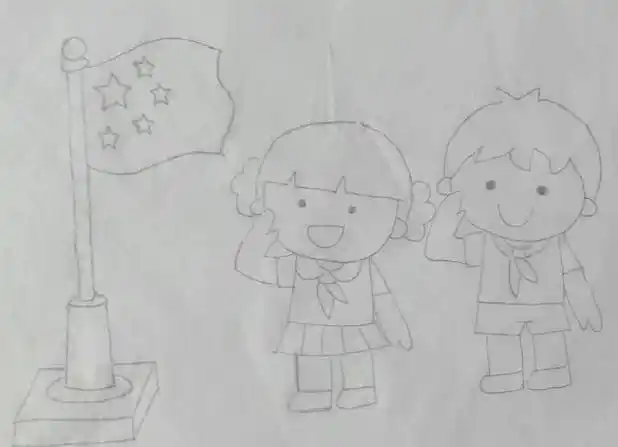 向国旗敬礼的小男孩和小女孩怎样画简笔画