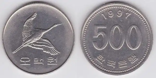 展开全部 这是韩国的硬币 面额500韩元.硬币正面是鹤.