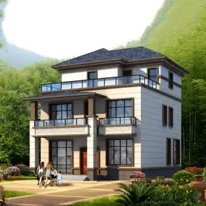 新中式风格10米开间两层半经典农村自建房别墅图纸造型设计