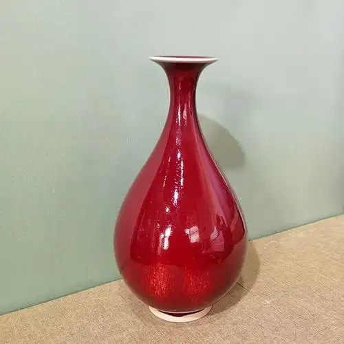 禹州钧瓷窑变花瓶摆件钧红釉观音瓶陶瓷花插赏瓶高档家居装饰礼品