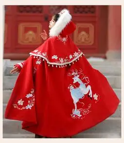 新娘披肩结婚毛呢斗篷加绒加厚汉服女披风冬季原创重工刺绣中式