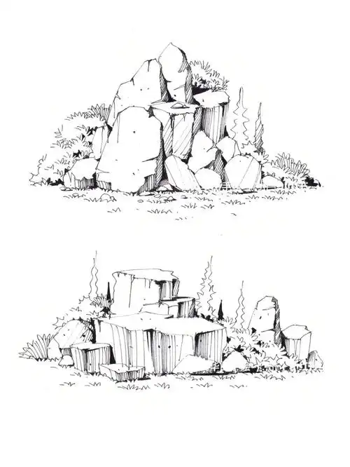风景园林景观植物石头马克笔上色附线稿