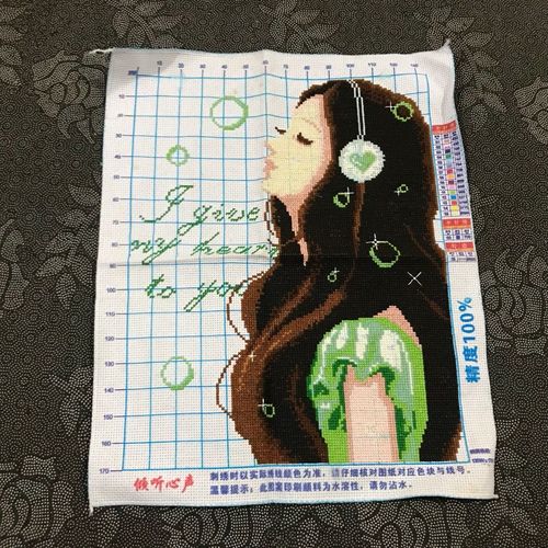 纯手工十字绣成品听歌耳机女孩人物期待爱情等待唯美客厅卧室包邮