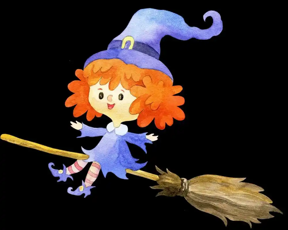儿童动画 #绘画 #插画 #好图分享 可爱水彩骑扫帚的女巫 - 抖音