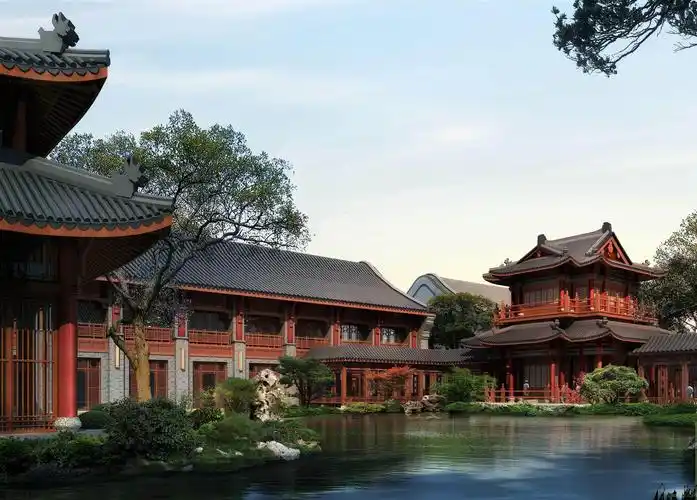 中国古典园林建筑仿古园林建筑公园景观psd效果图