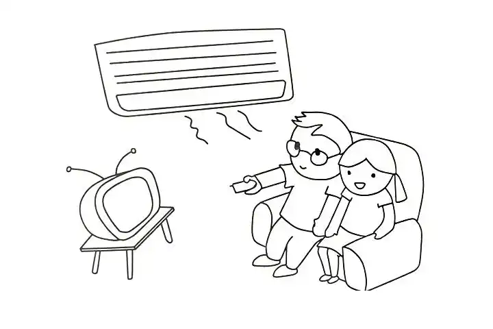 夏天小朋友们吹空调看电视的简笔画
