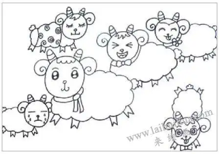 一群小绵羊油棒画画法步骤01