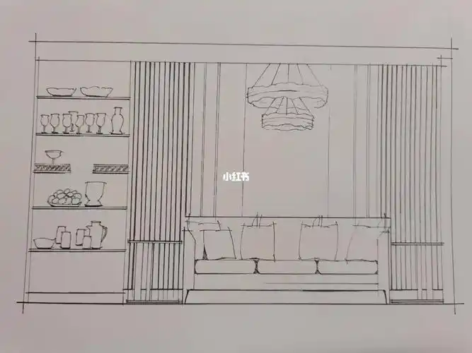 电视背景墙和沙发背景墙手绘线稿立面图
