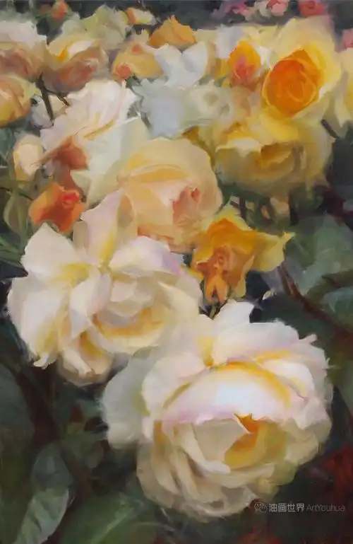 她的高清花卉油画,构图力求原创和卓越!