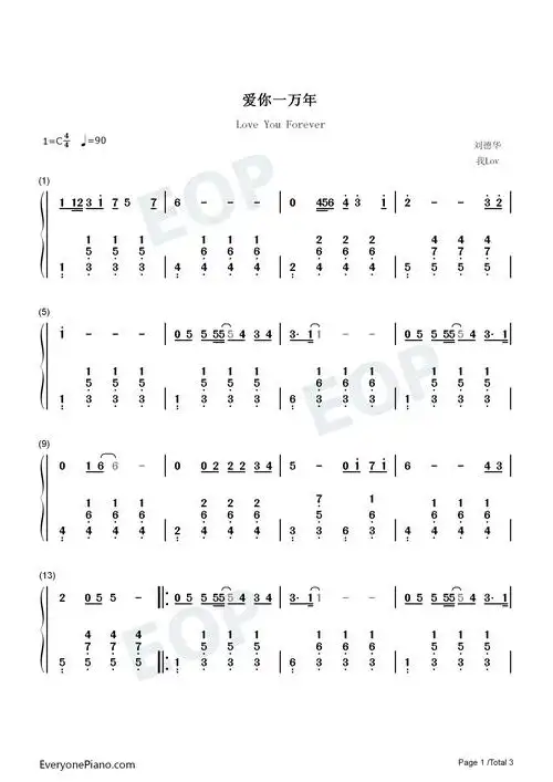 爱你一万年-刘德华双手简谱预览1