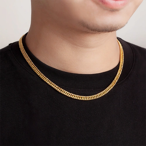 正品黄金宽项链男18k光面双扣镀金扁颈链999足金扁款大气老板链子