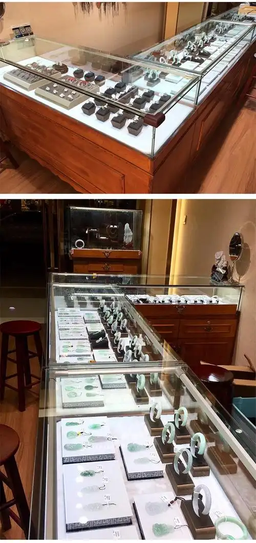 拙治 复古实木珠宝柜展示柜翡翠饰品陈列柜台玻璃展柜透明首饰组合