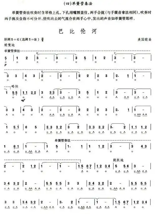 考级六级曲目 巴比伦河 歌谱,口琴谱 简谱