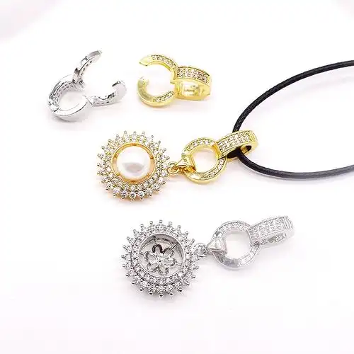 连接扣925镀银diy首饰万能扣头双环百搭扣翡翠珍珠项链双开吊坠扣