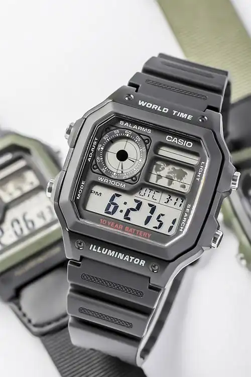 小方块时尚日韩表1200wh钢链复古多功能运动防水手表男电子男表ae1000