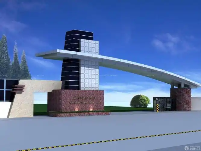 厂区大门装修效果图su模型现代风简约厂区产业园工业园区主入口大门岗