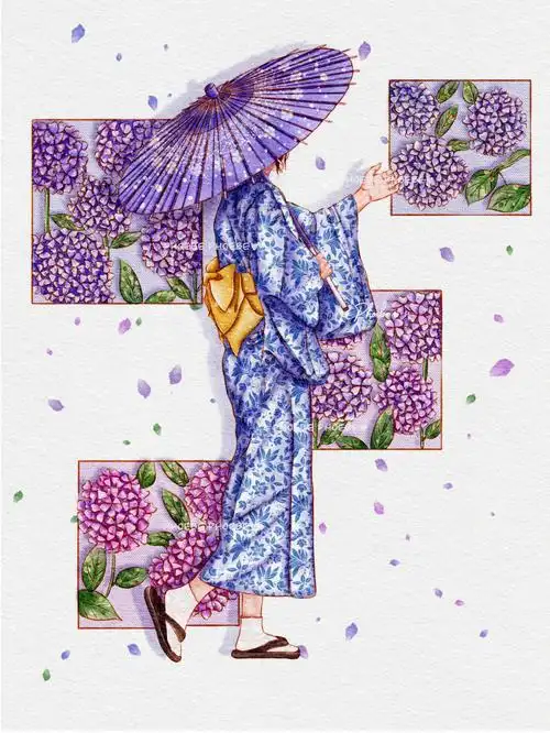 ipad分镜水彩绣球花少女