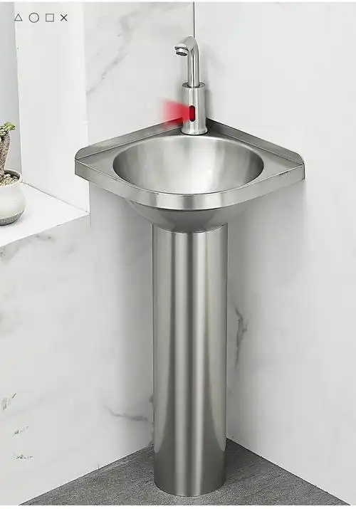 不锈钢三角盆洗手盆加厚墙角小户型卫生间阳台洗脸盆小号家用巴督8206