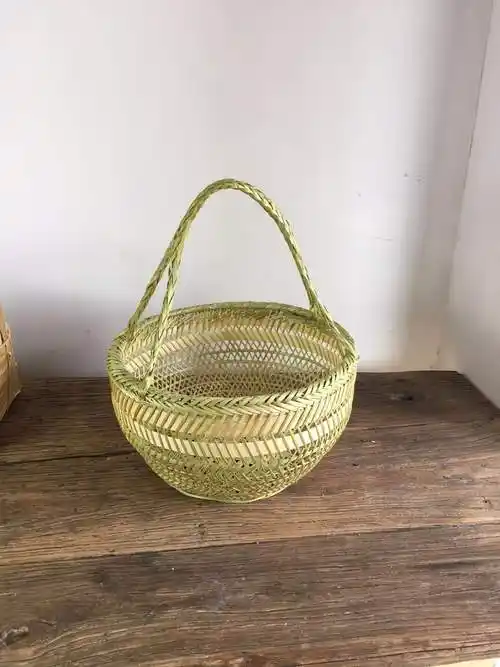 雷动圆篮手工竹挂篮竹编织手提菜篮竹篮子鸡蛋篮水果收纳竹筐竹编竹器