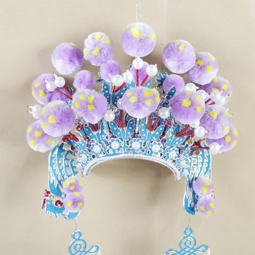 七星京剧戏曲桂英女将盔帽豫剧武旦帽子绒球民族服装