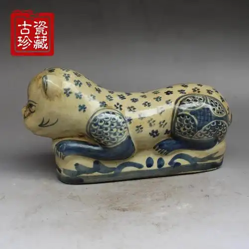 珐琅彩青花猫瓷枕头手枕头脉枕 瓷器摆件【图片 价格 品牌 报价】